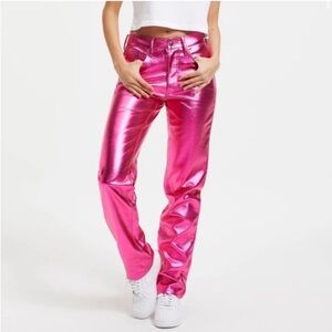Good American Shiny Pink Straight Leg Pants